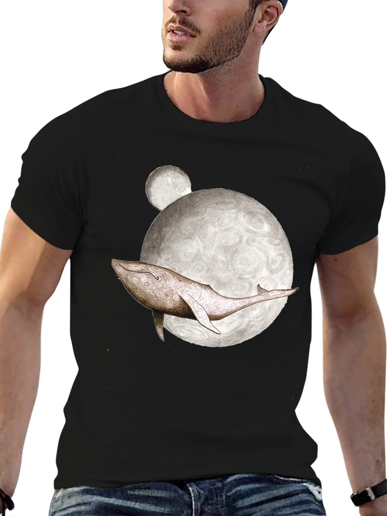Whale Moon Graphic T-Shirt - Unique Design
