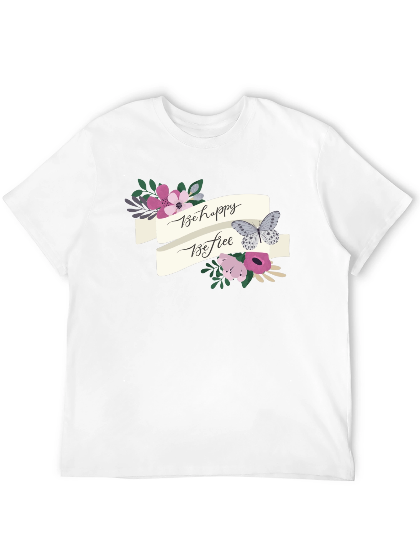 Be Happy Be Free Floral Butterfly Graphic Tee