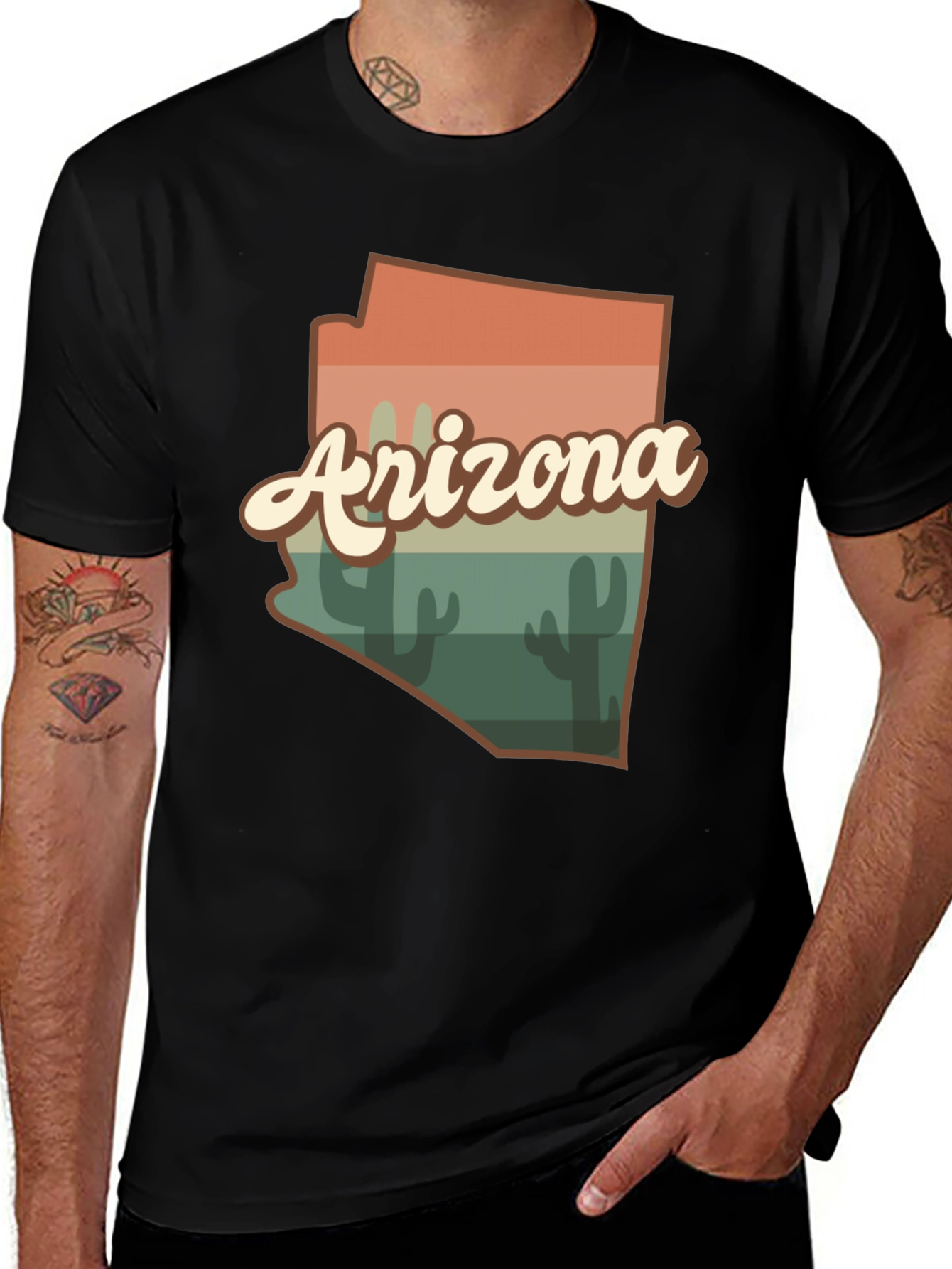 Retro Arizona Graphic Tee - Black Cotton Blend T-Shirt