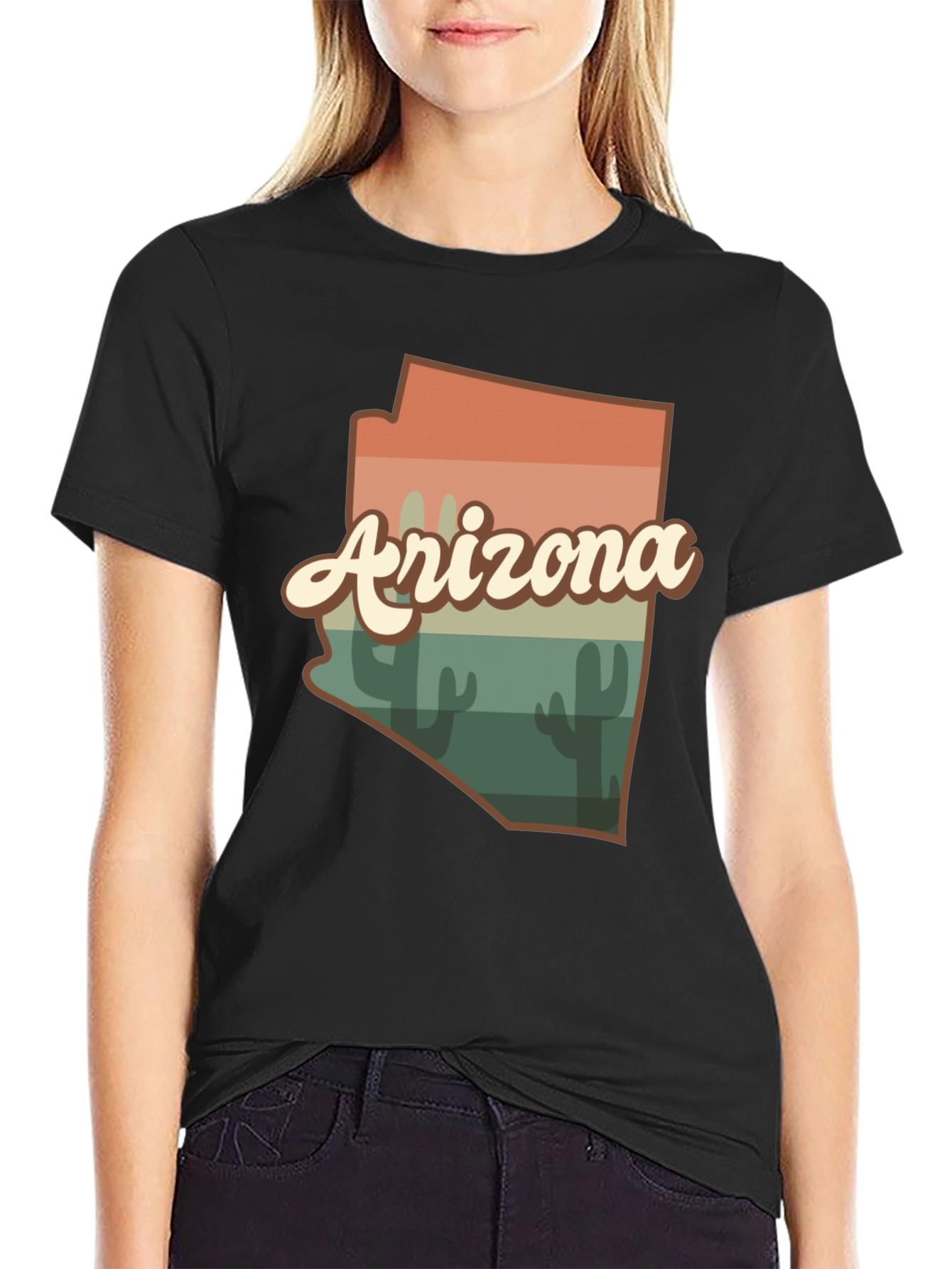 Retro Arizona Graphic Tee - Black Cotton Blend T-Shirt