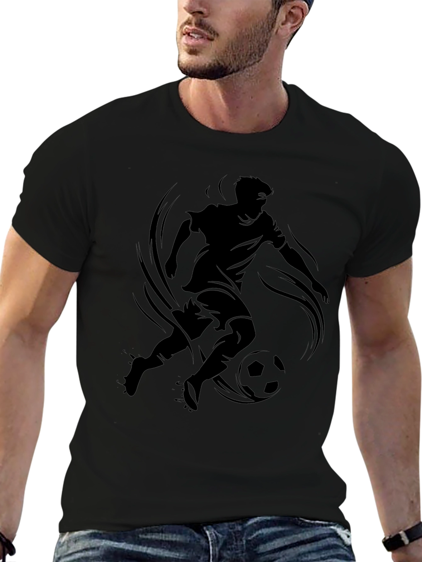 Soccer Player Graphic Tee - Stylish Black T-Shirt