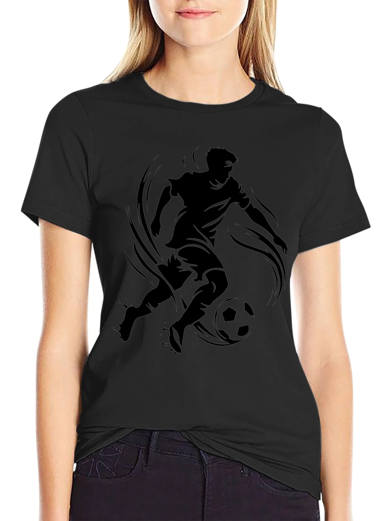 Soccer Player Graphic Tee - Stylish Black T-Shirt