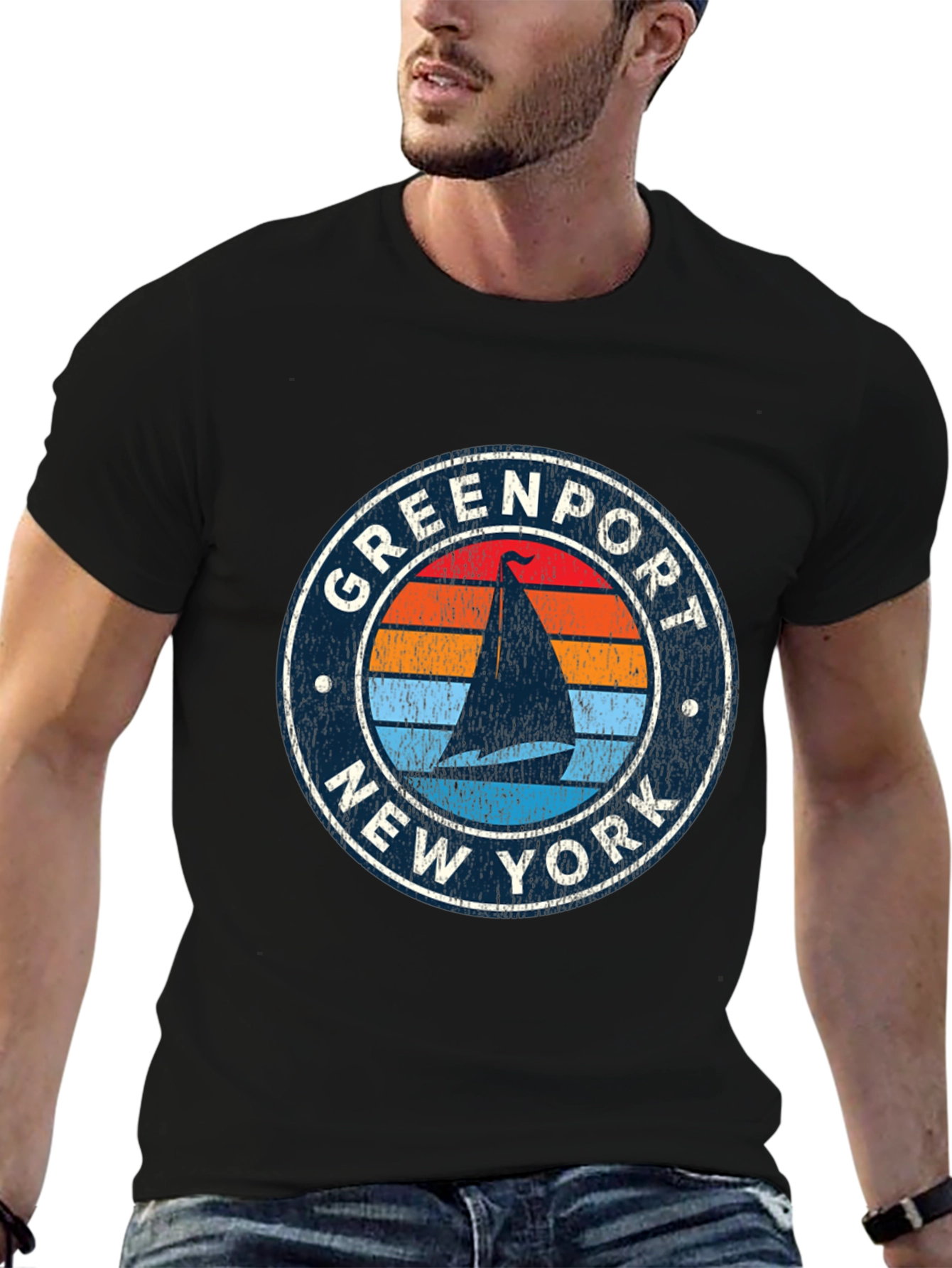 Greenport NY Sailboat Retro Style T-Shirt