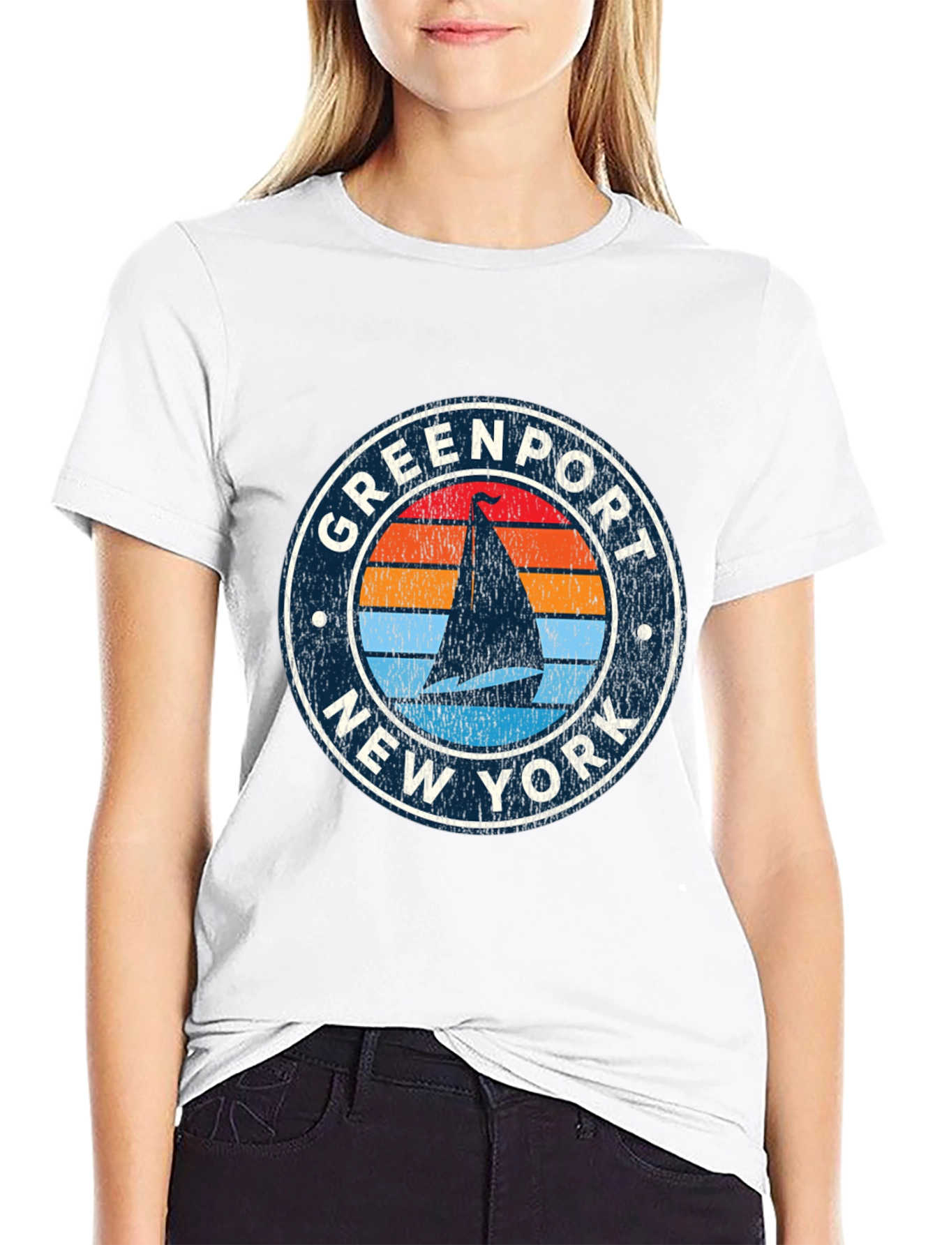 Greenport NY Sailboat Retro Style T-Shirt