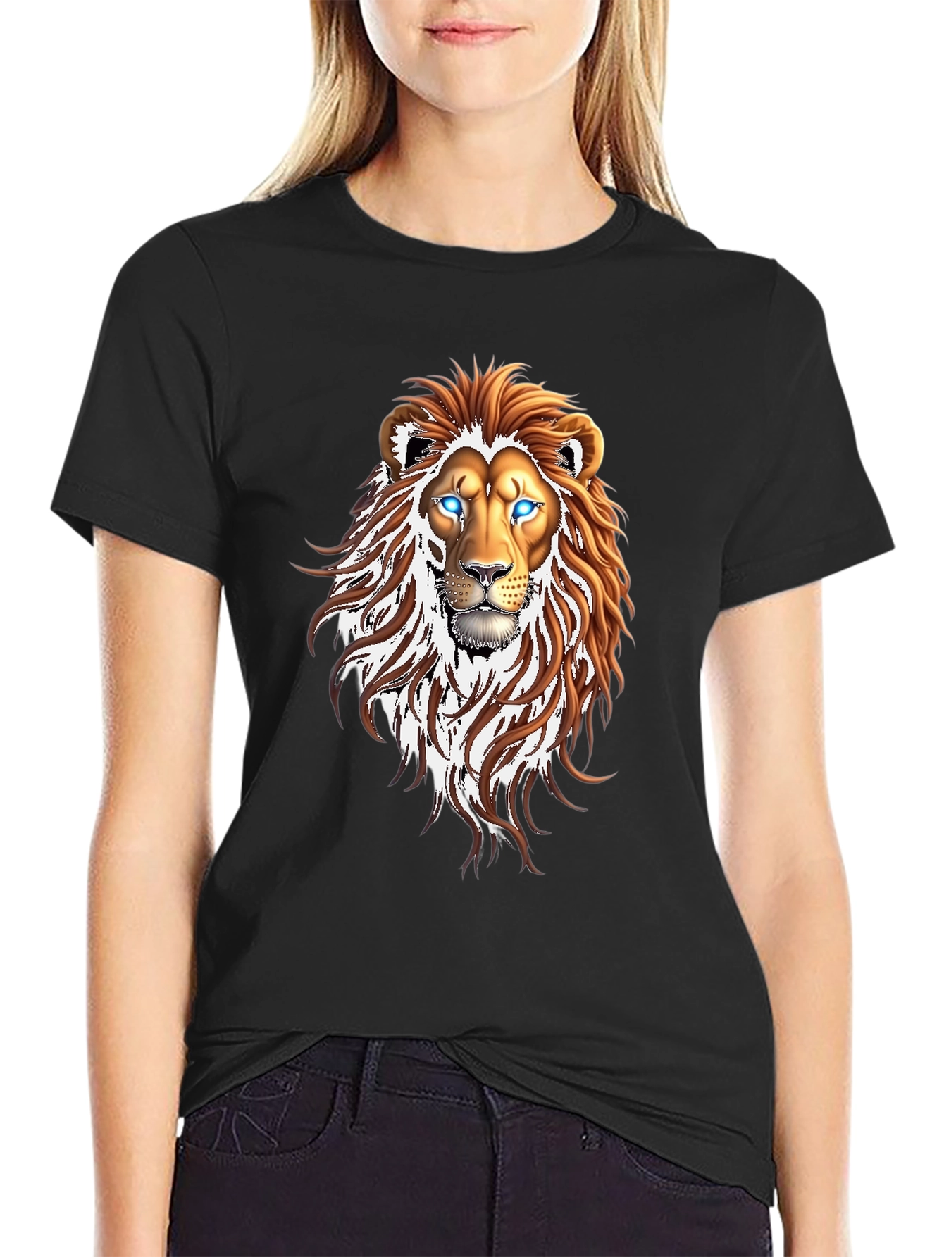 Lion Graphic Print Black T-Shirt