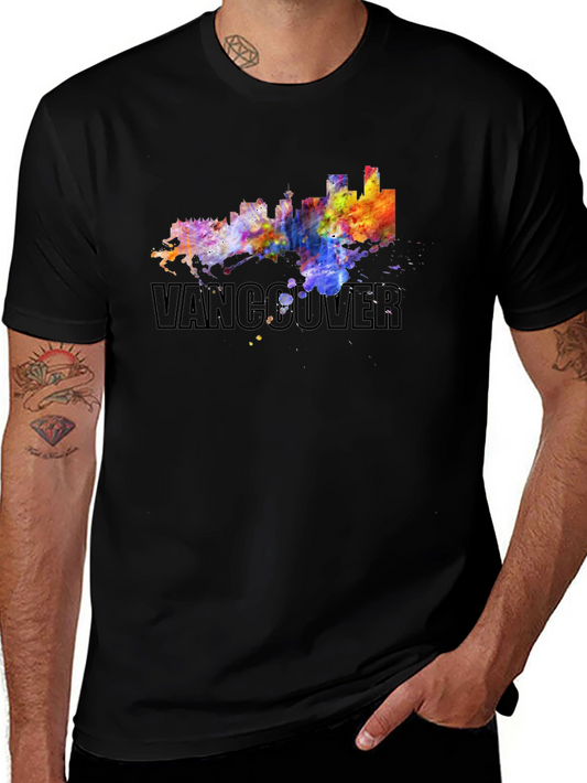 Vancouver Watercolor Skyline Black T-Shirt