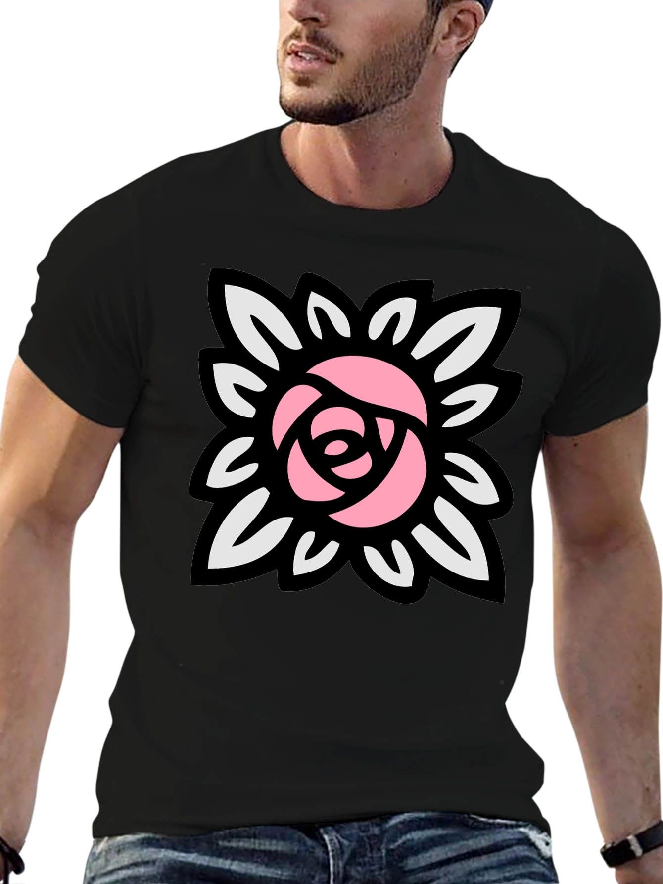 Floral Rose Graphic Black T-Shirt