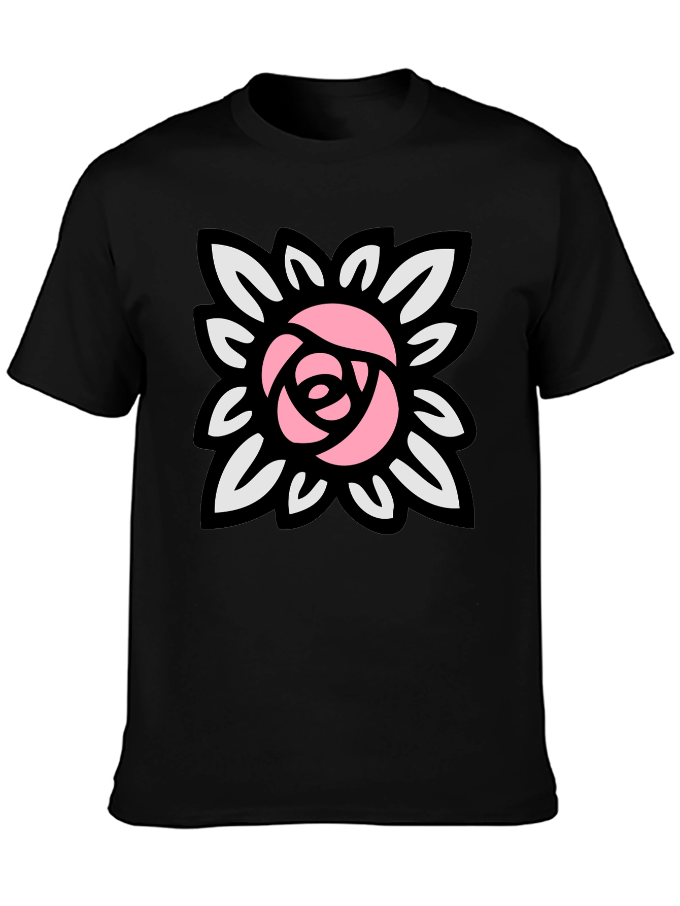 Floral Rose Graphic Black T-Shirt
