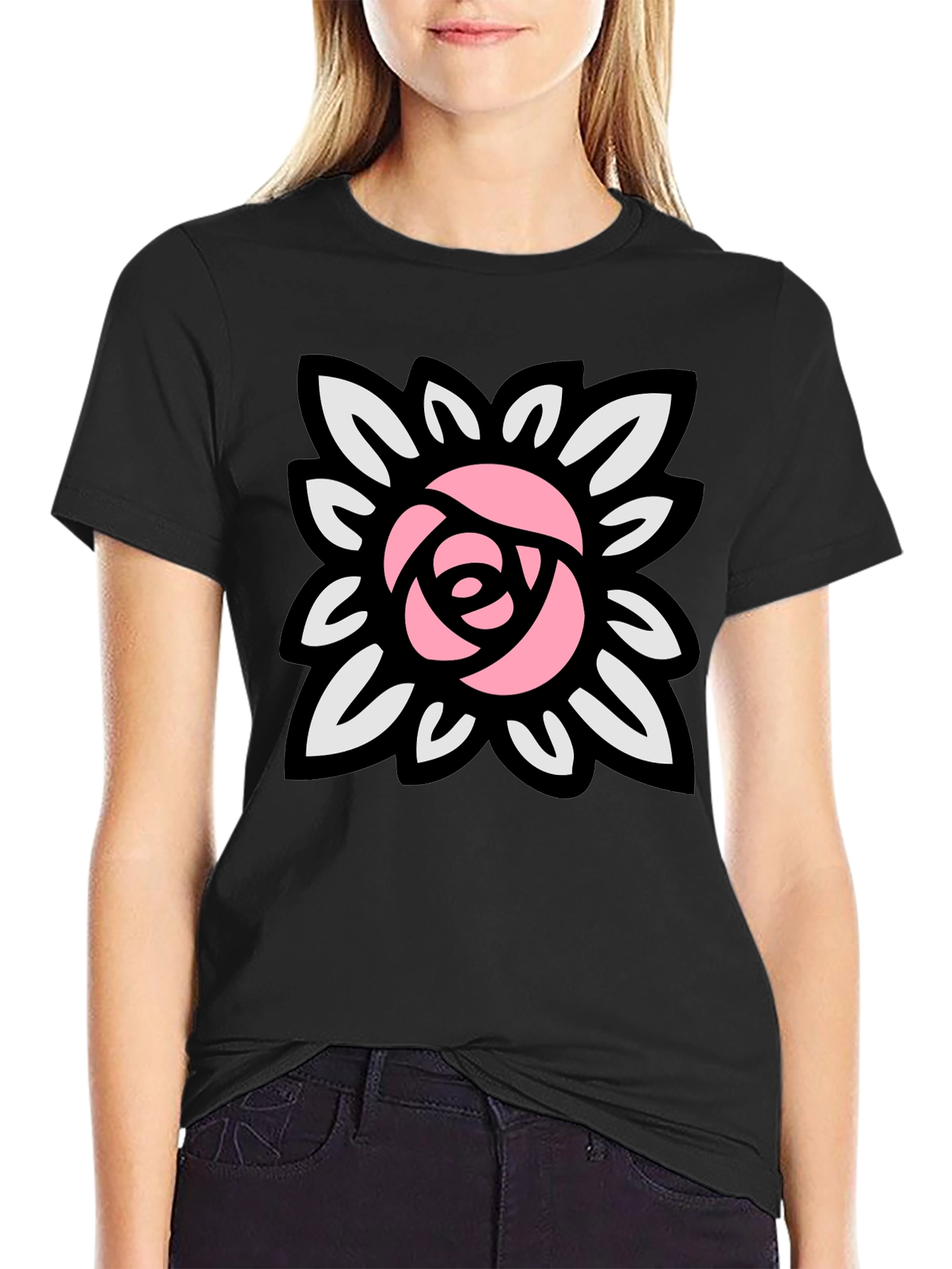 Floral Rose Graphic Black T-Shirt