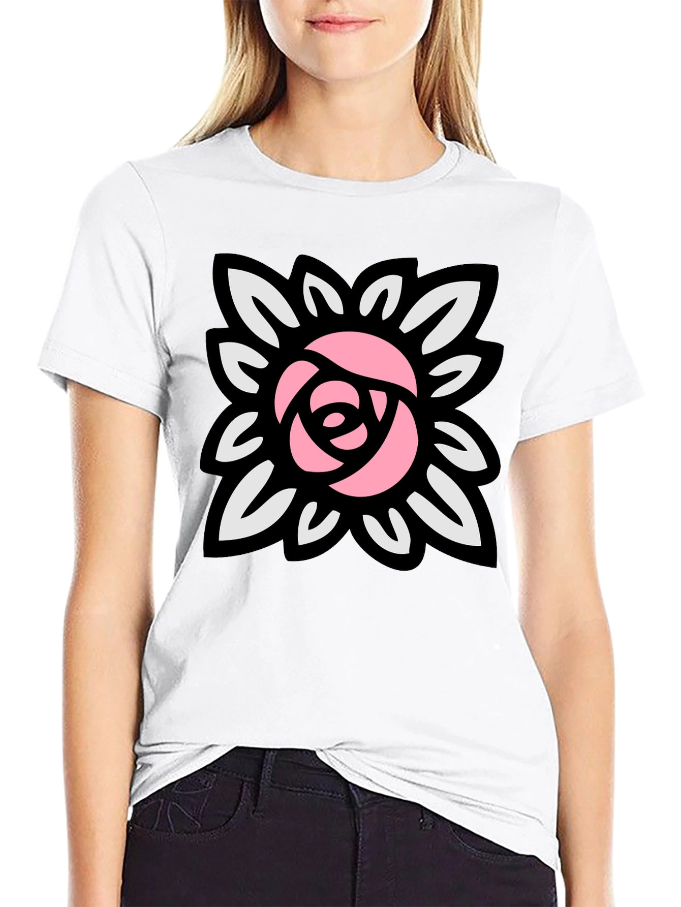 Floral Rose Graphic Black T-Shirt