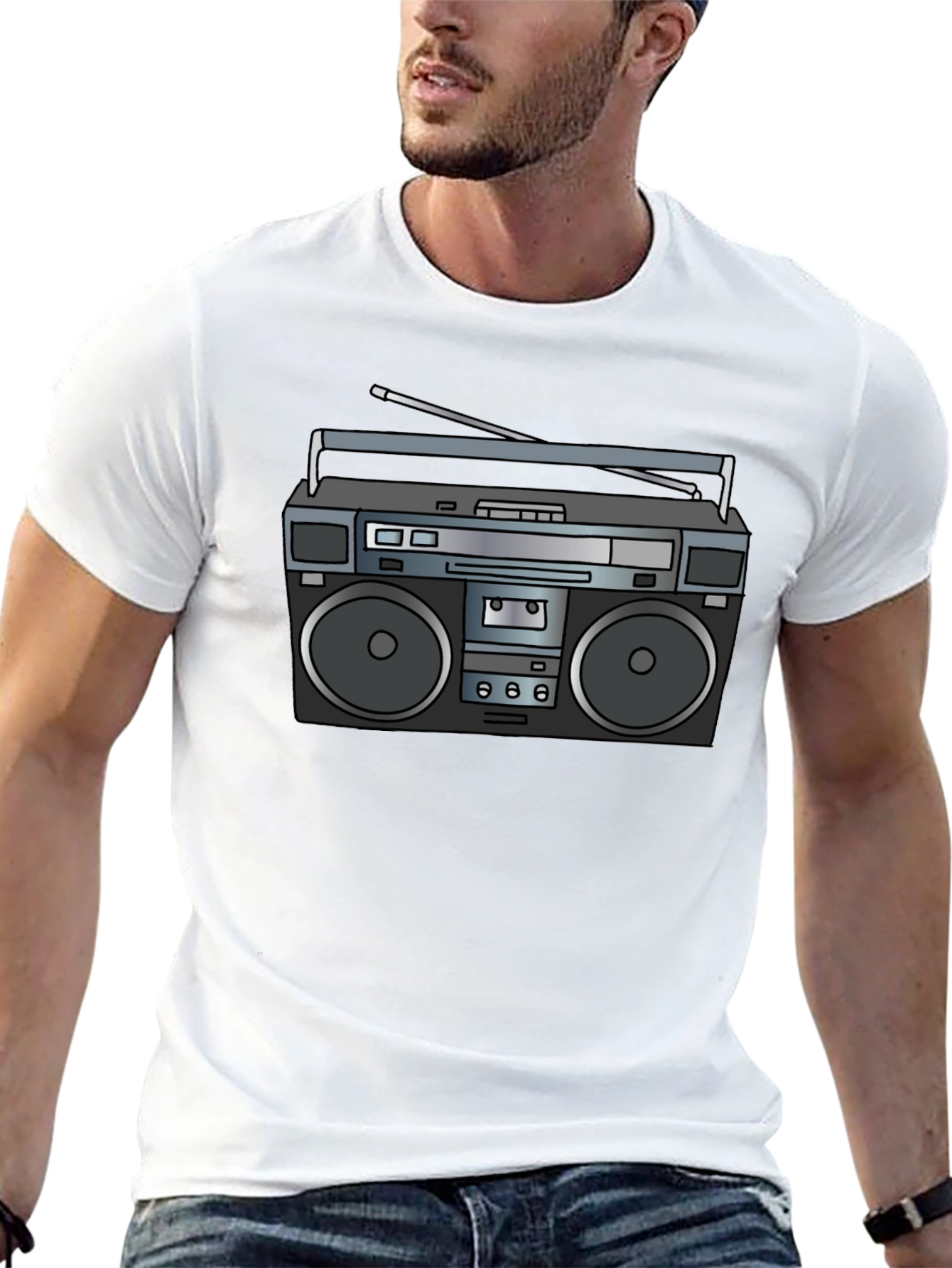 Retro Boombox Graphic Tee - Classic 80s Style