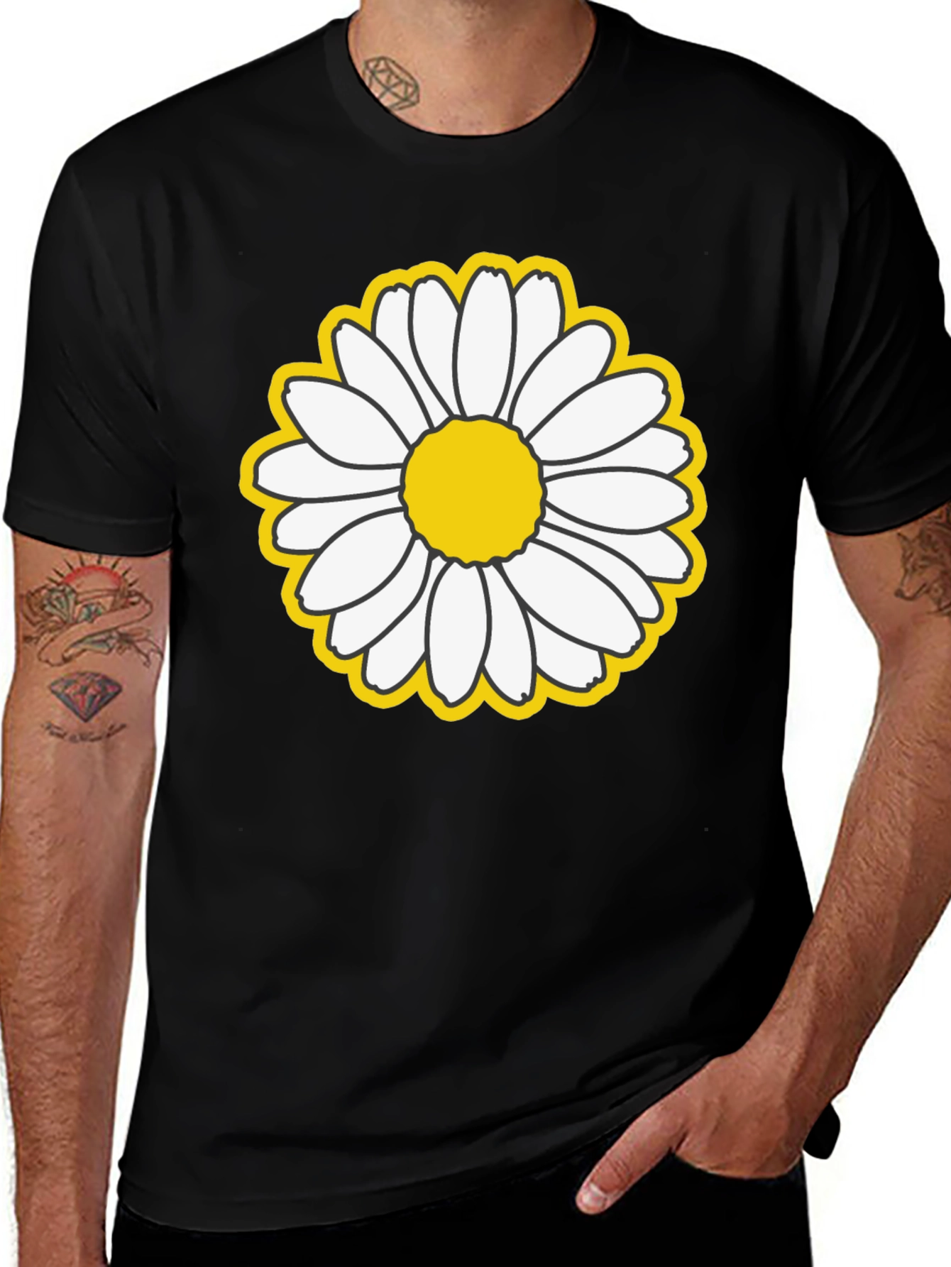Daisy Flower Graphic Black T-Shirt