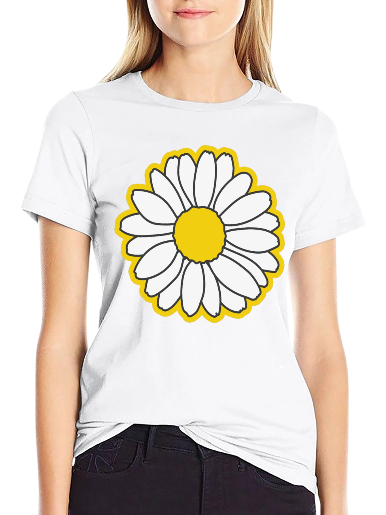 Daisy Flower Graphic Black T-Shirt
