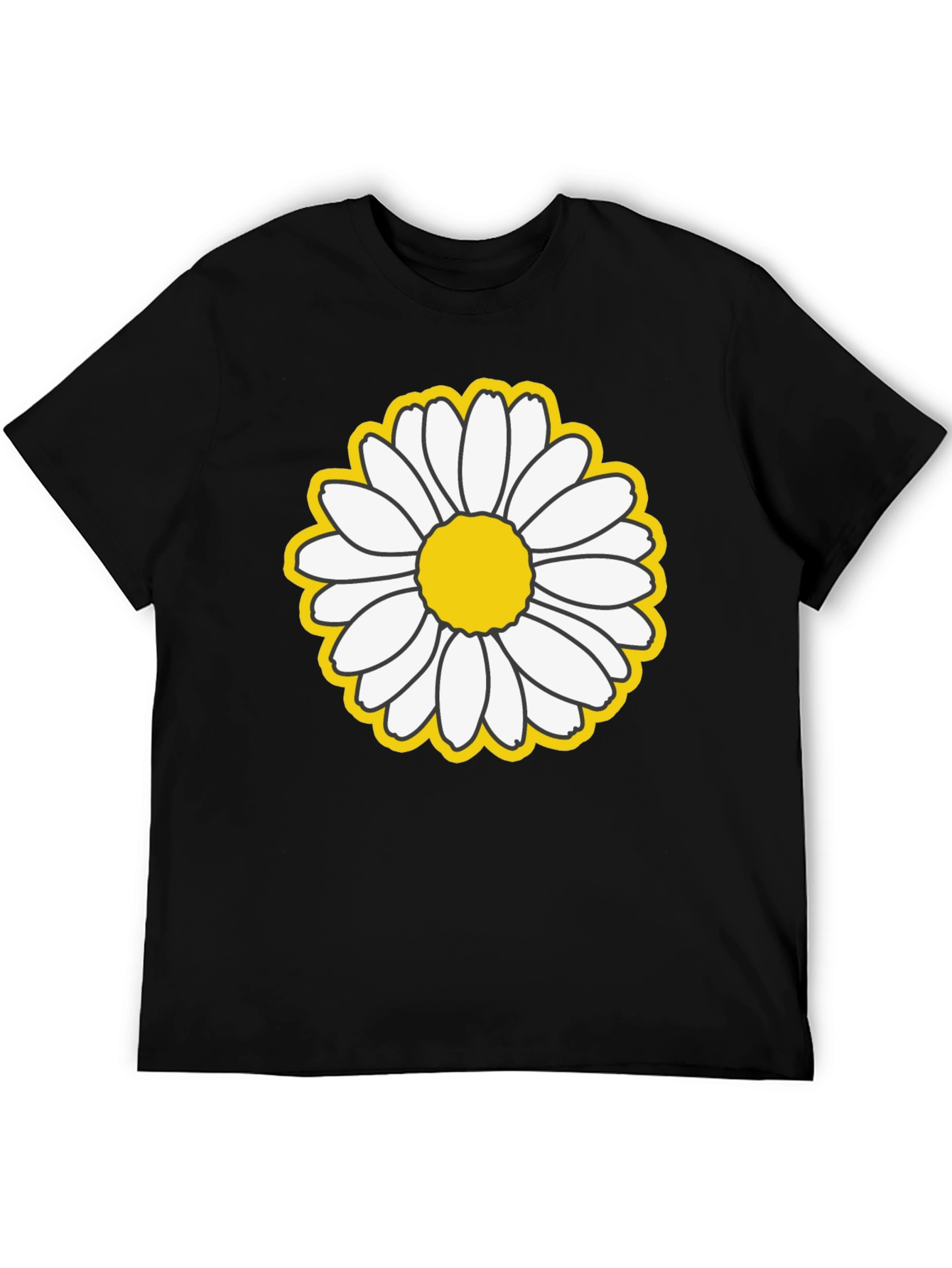 Daisy Flower Graphic Black T-Shirt