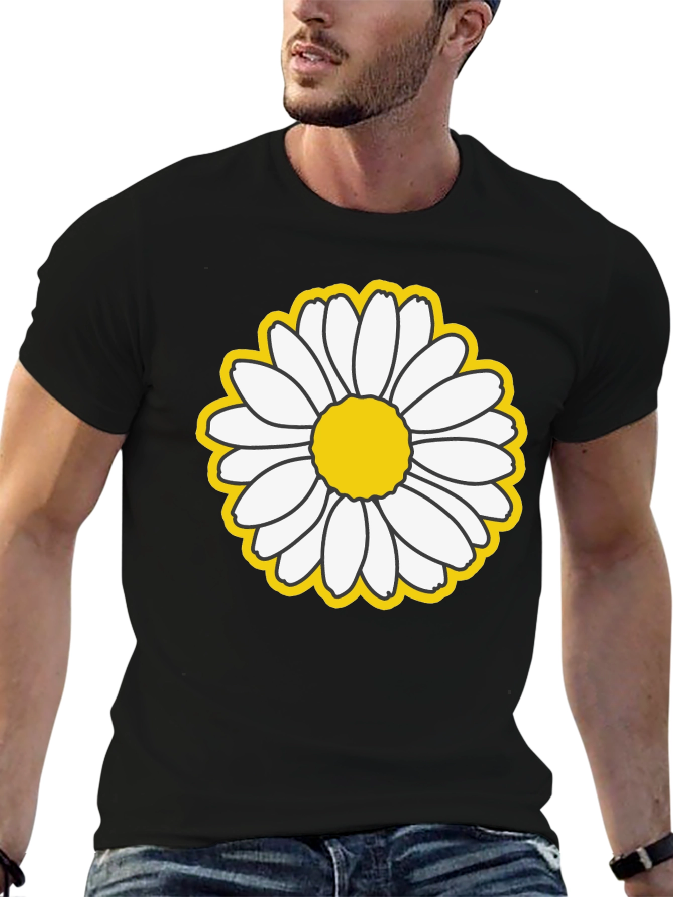 Daisy Flower Graphic Black T-Shirt