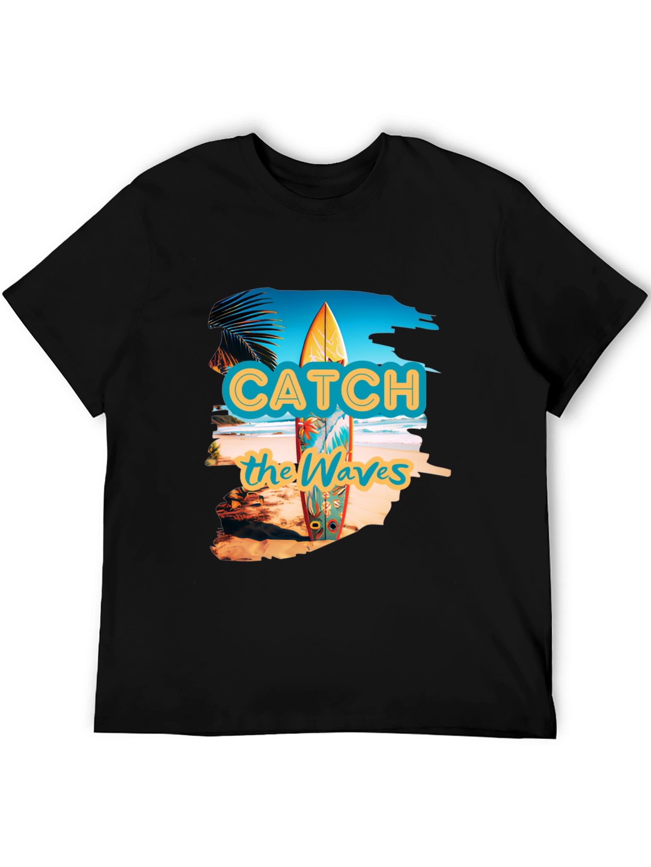 Catch the Waves Black Graphic T-Shirt