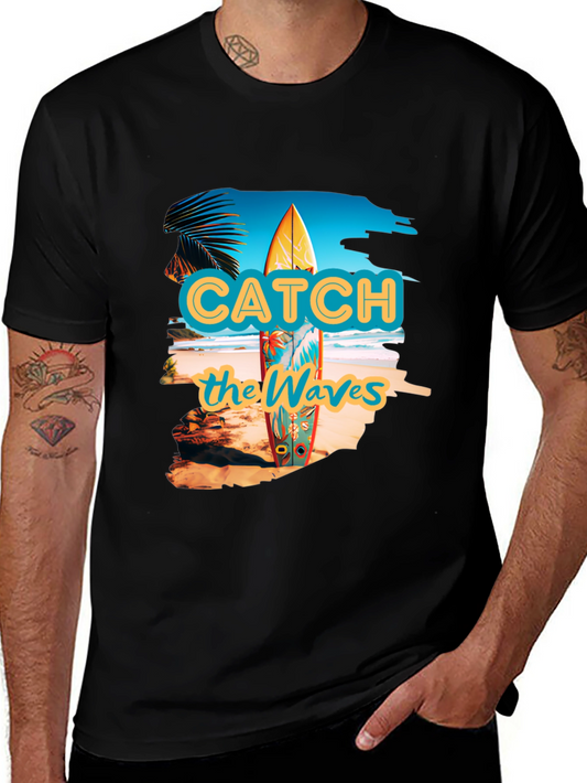 Catch the Waves Black Graphic T-Shirt