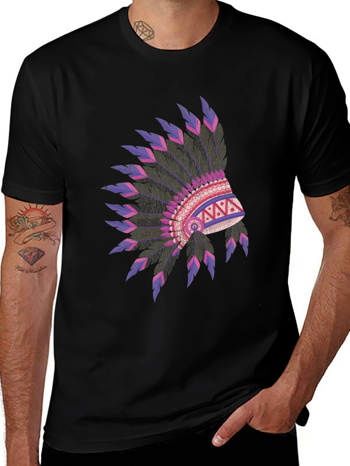 Native American Headdress Graphic Black T-Shirt