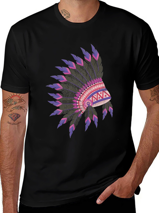 Native American Headdress Graphic Black T-Shirt