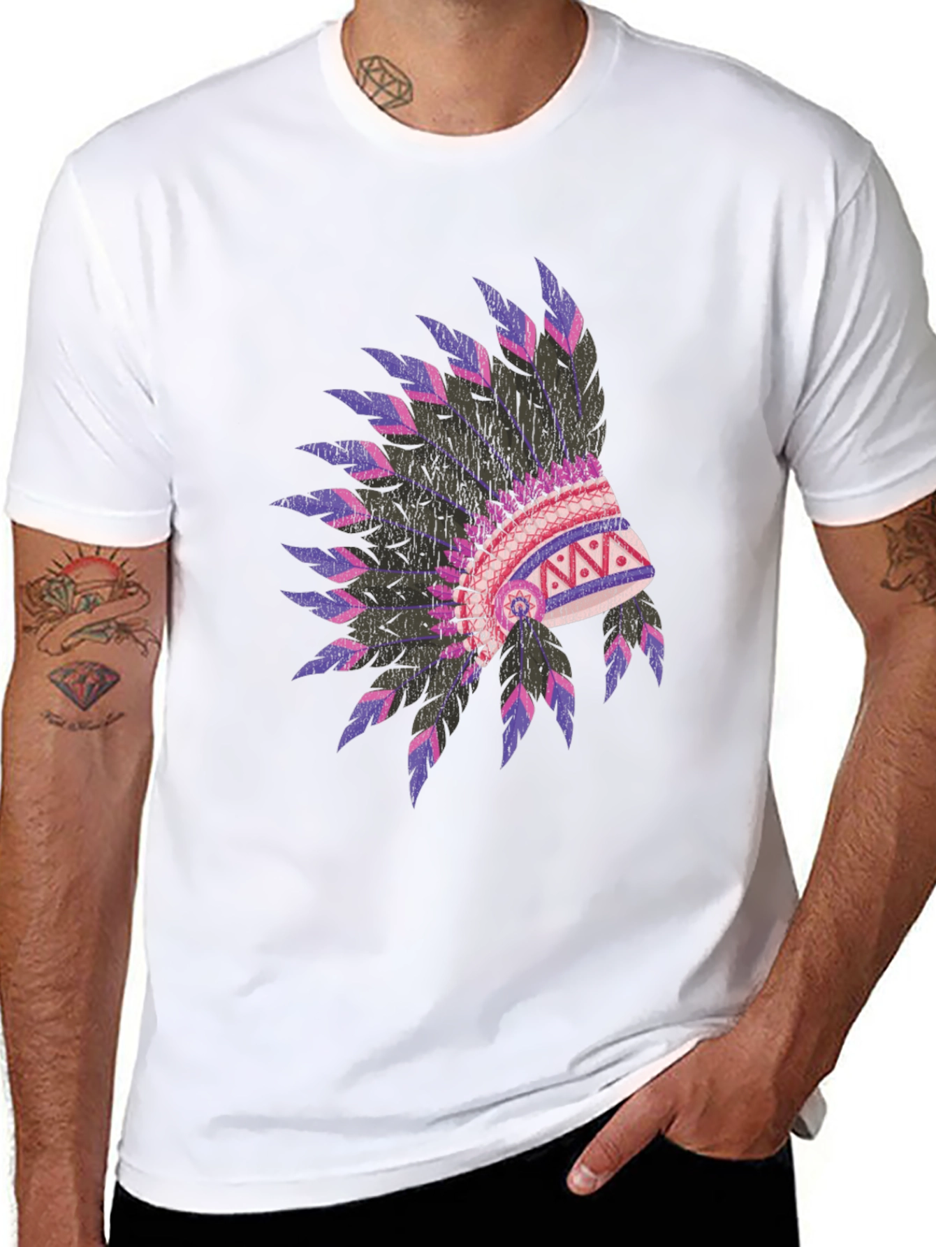Native American Headdress Graphic Black T-Shirt