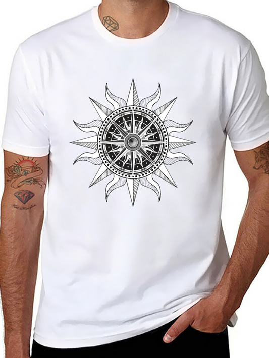 Black Graphic Tee with Compass Rose Design