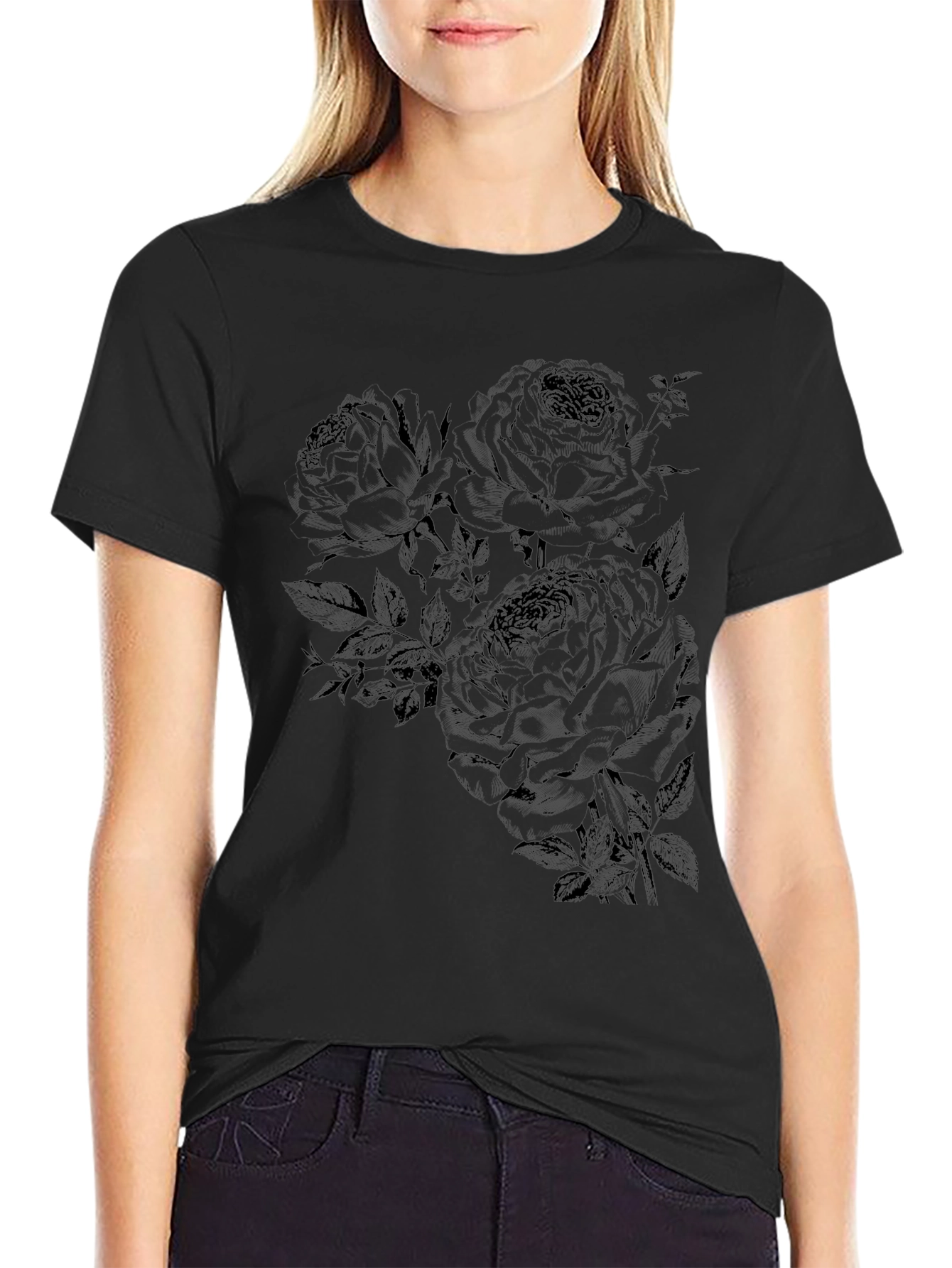 Black Rose Graphic T-Shirt - Casual Style