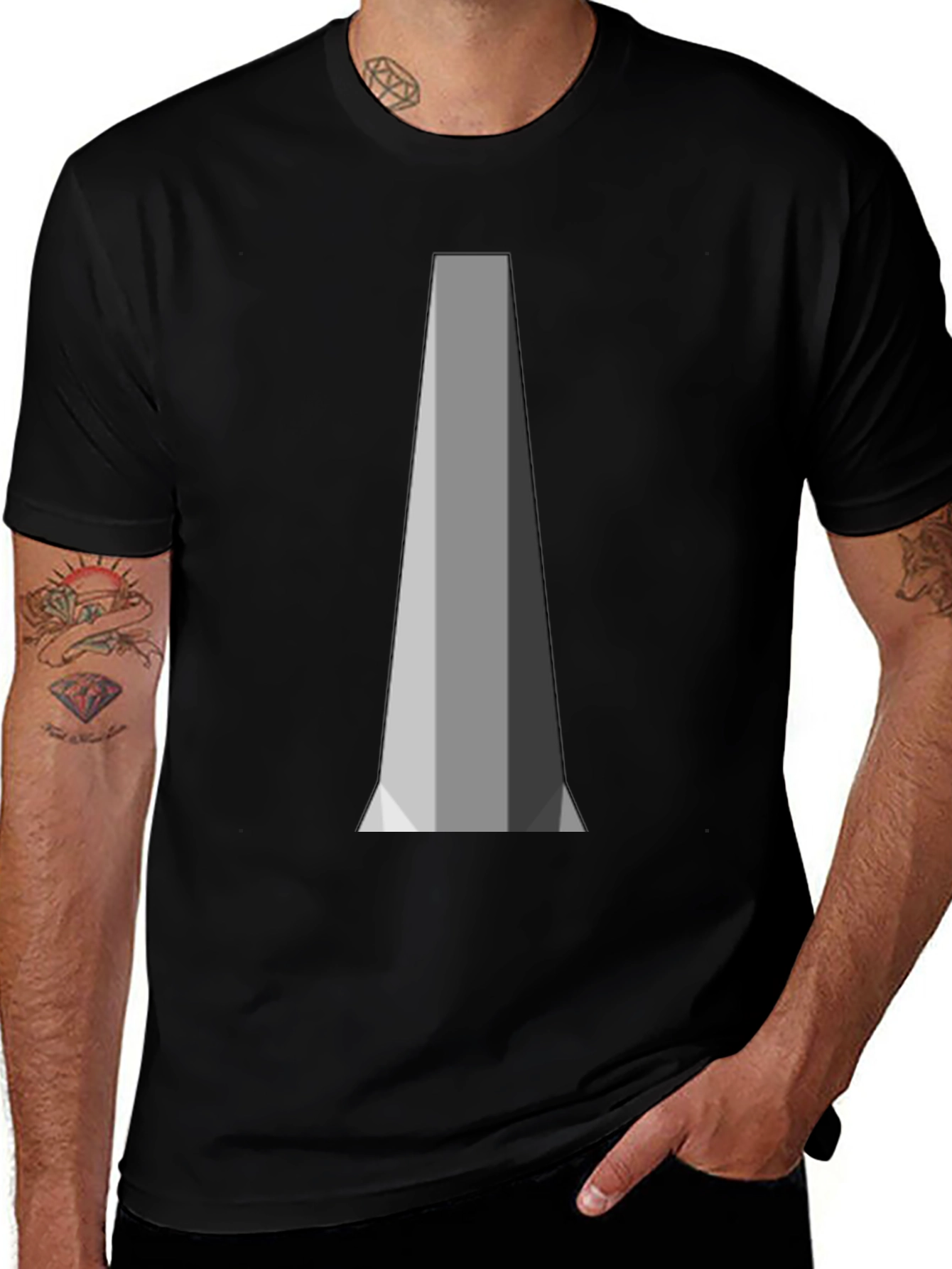 Geometric Pillar Design Black T-Shirt