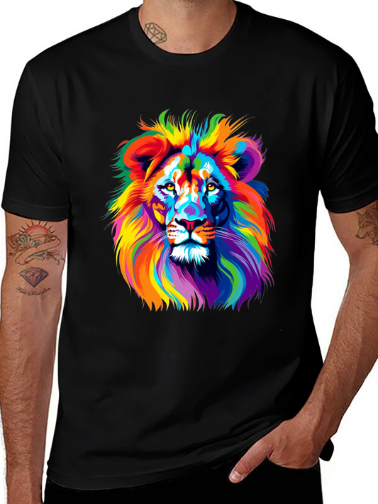 Colorful Lion Graphic Tee - Bold Black Shirt