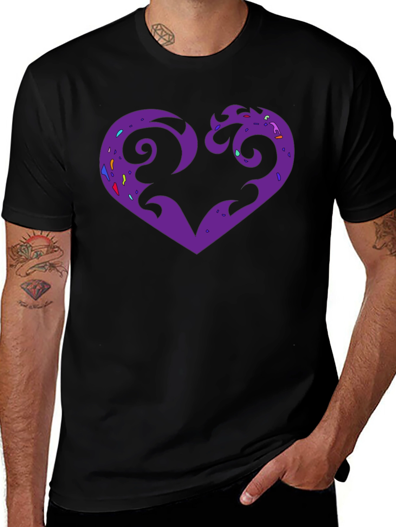Purple Heart Graphic Black T-Shirt