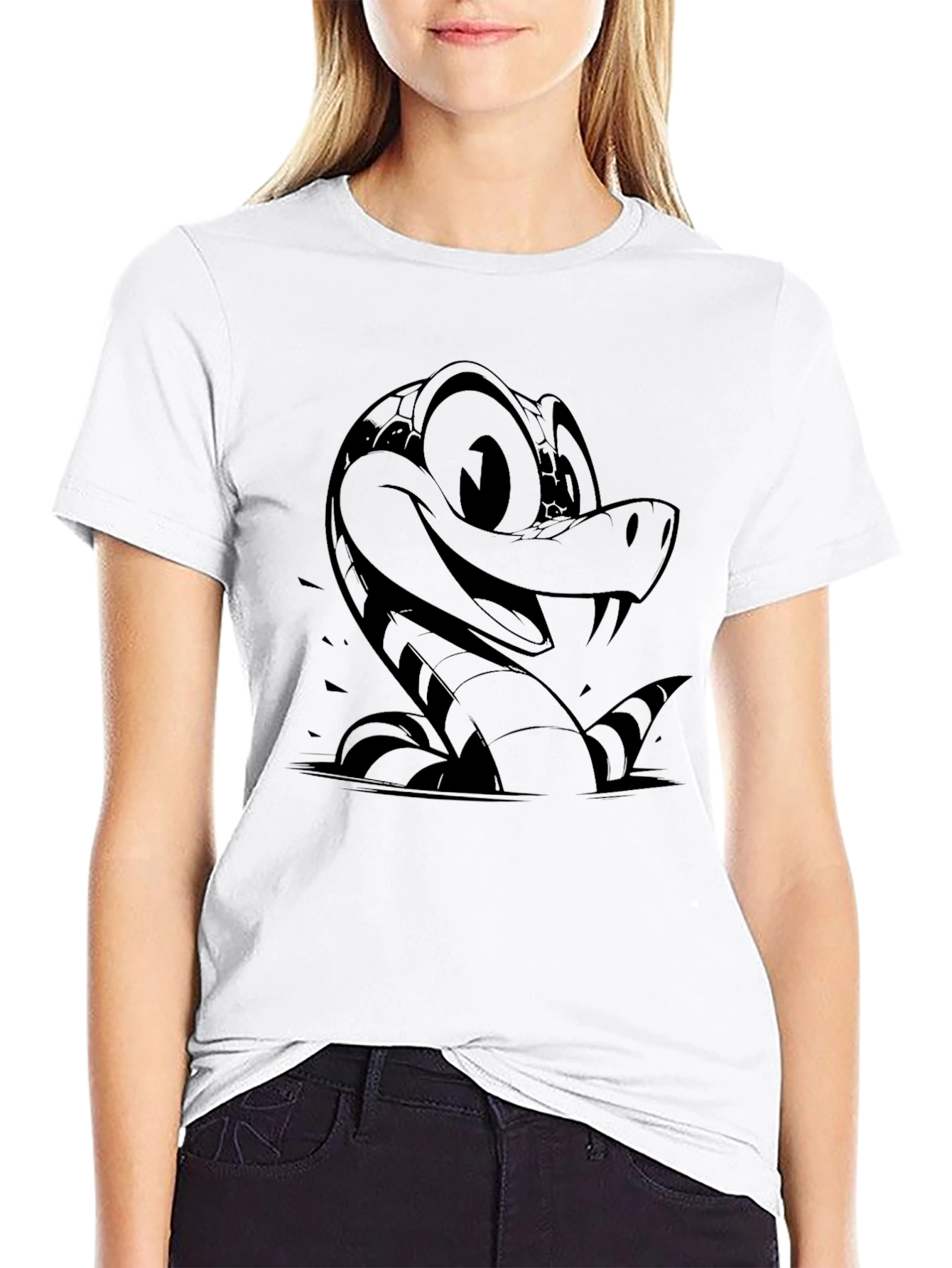 Cartoon Snake Graphic T-Shirt - Mens Black Tee