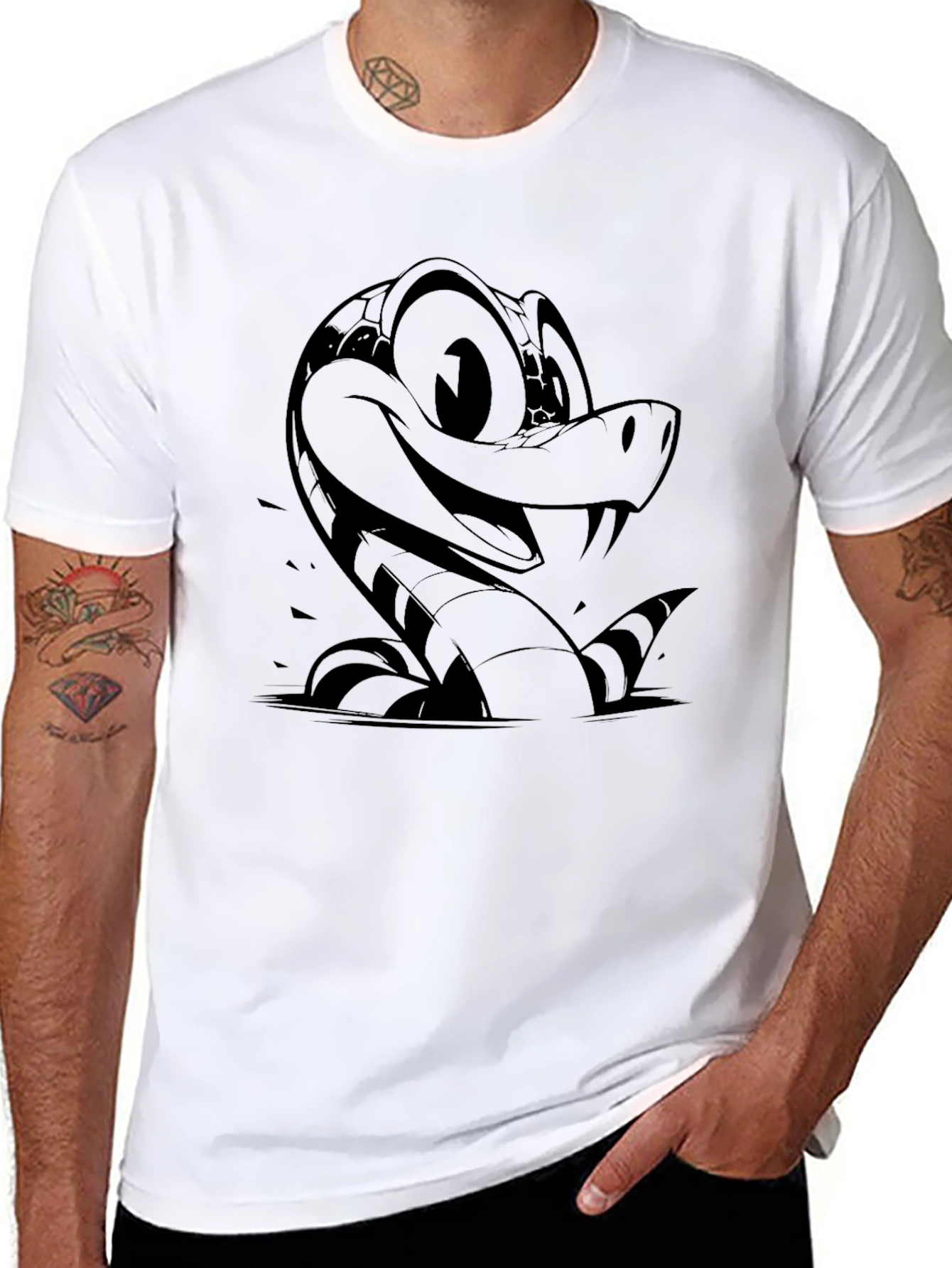 Cartoon Snake Graphic T-Shirt - Mens Black Tee