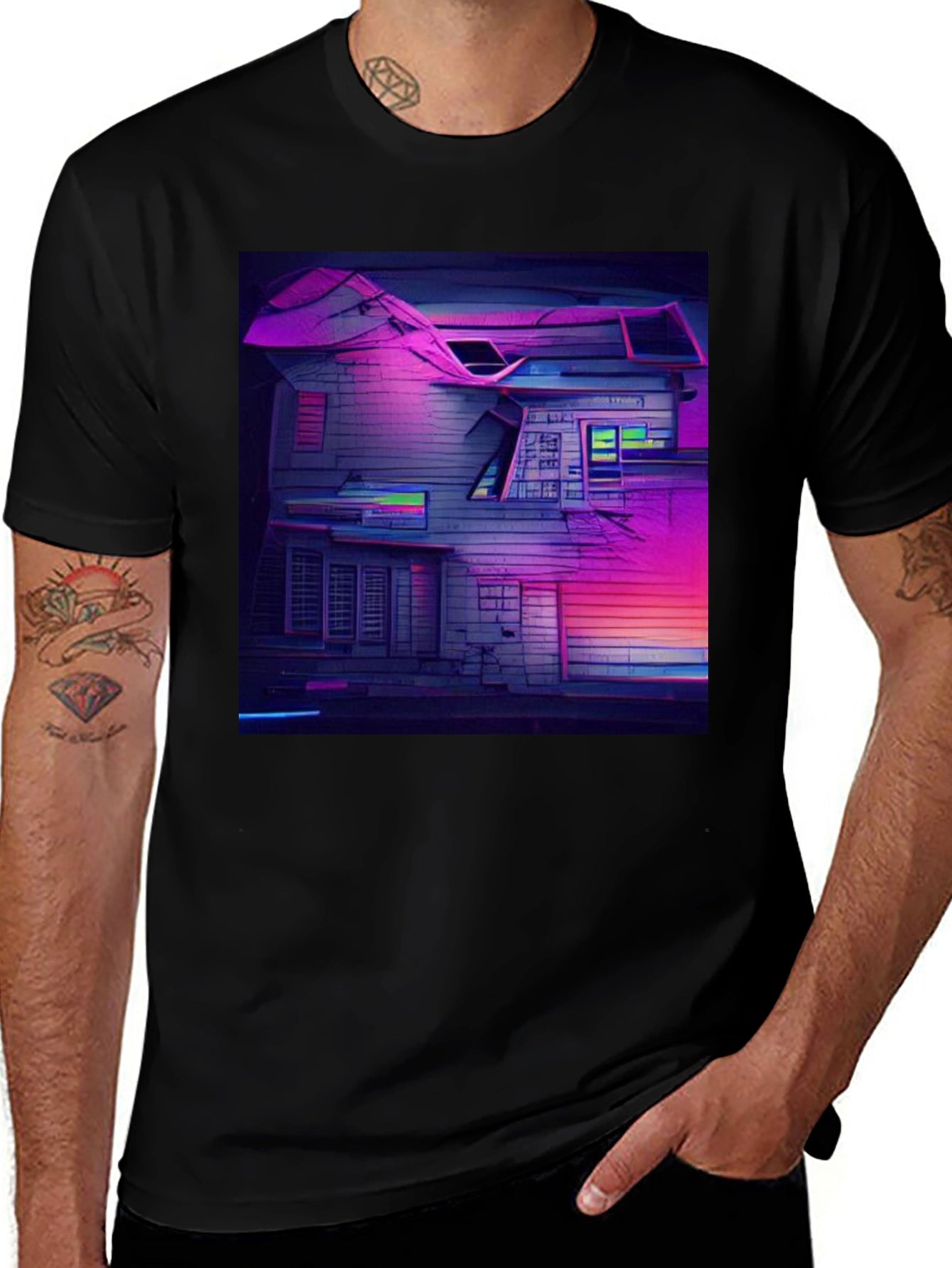 Cyberpunk House Graphic Tee - Retro Style