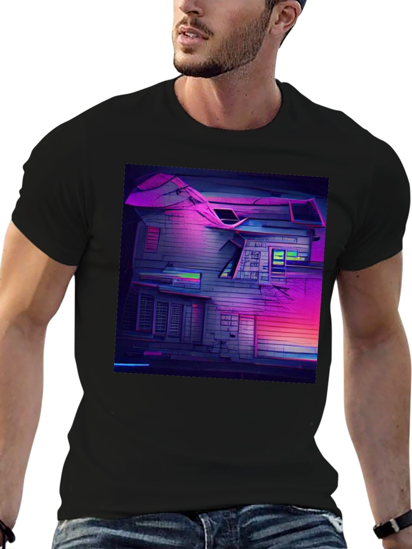 Cyberpunk House Graphic Tee - Retro Style