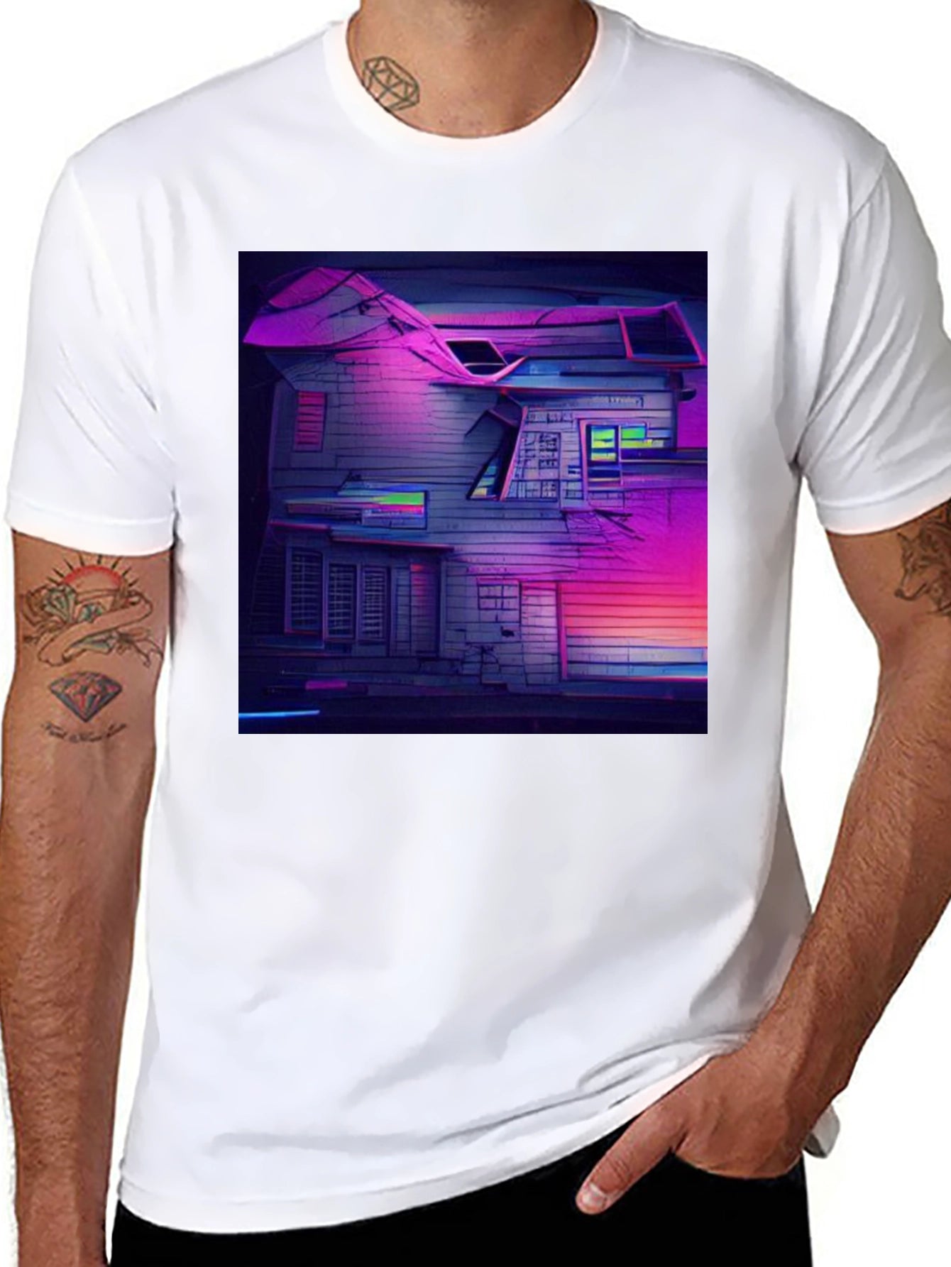 Cyberpunk House Graphic Tee - Retro Style