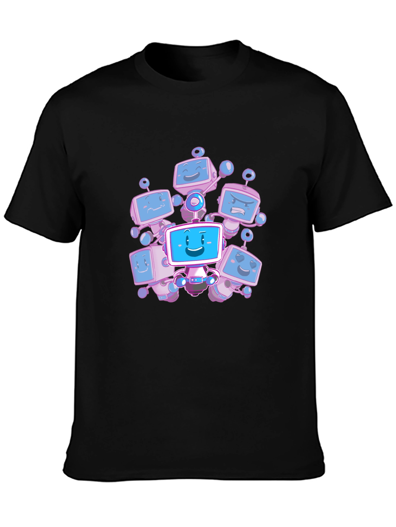Robot Crew Graphic T-Shirt - Black Cotton Tee