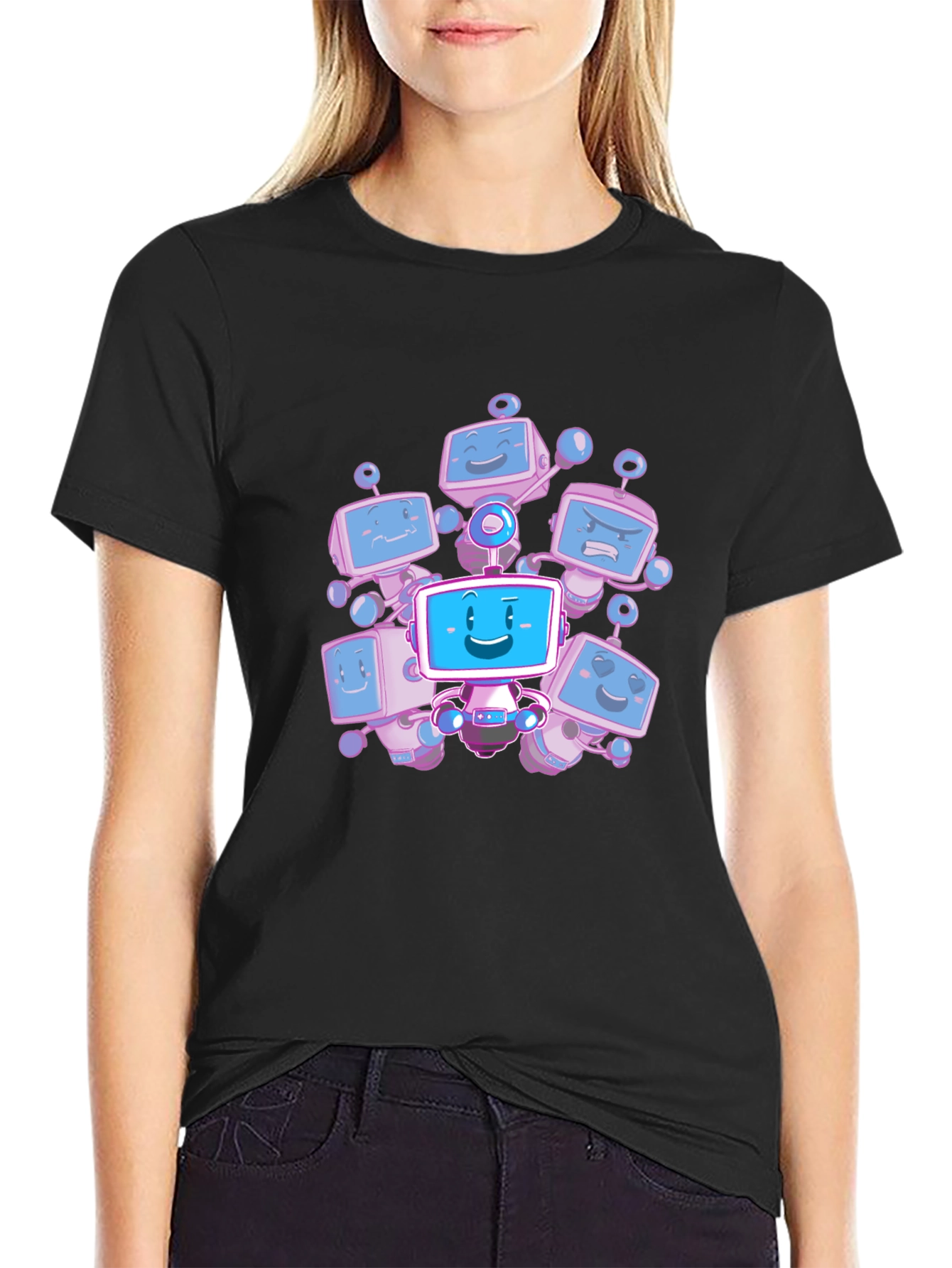 Robot Crew Graphic T-Shirt - Black Cotton Tee