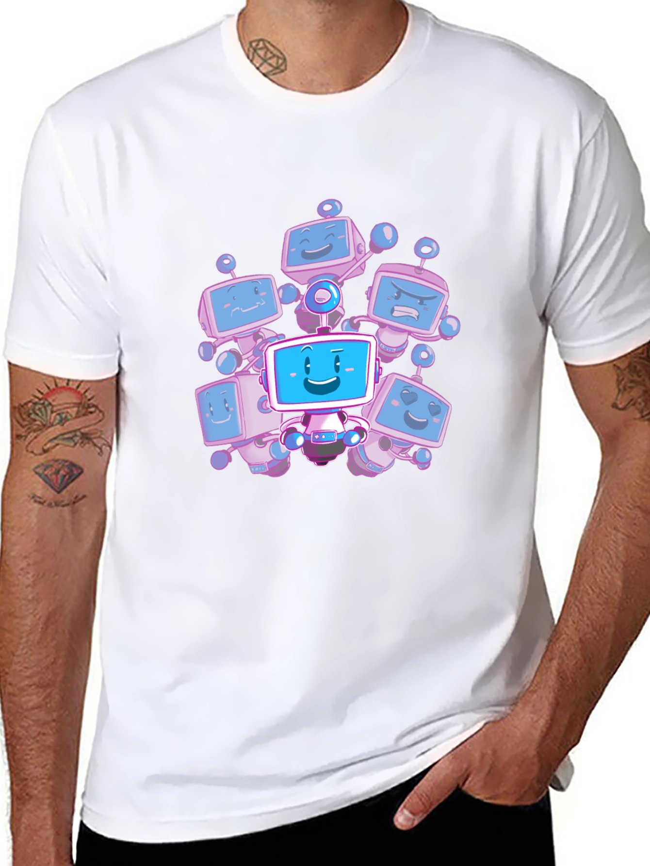 Robot Crew Graphic T-Shirt - Black Cotton Tee