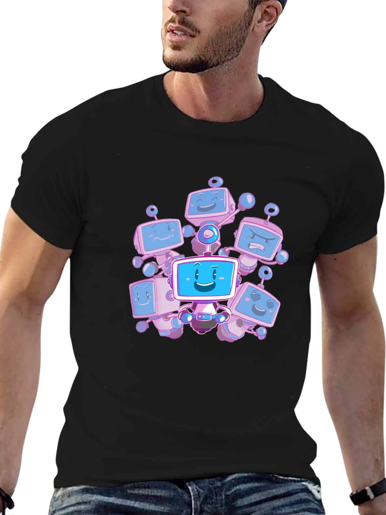Robot Crew Graphic T-Shirt - Black Cotton Tee