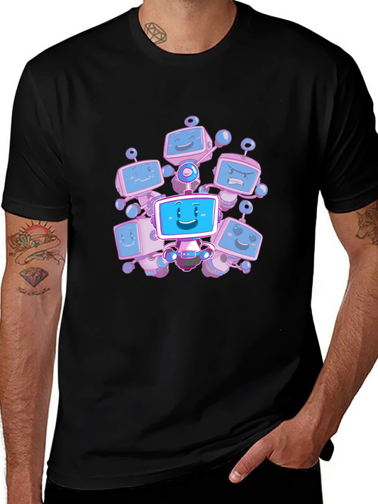 Robot Crew Graphic T-Shirt - Black Cotton Tee