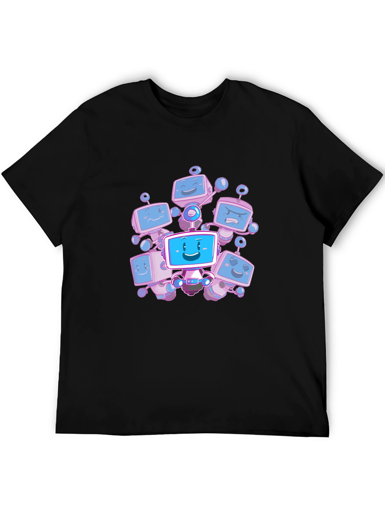 Robot Crew Graphic T-Shirt - Black Cotton Tee