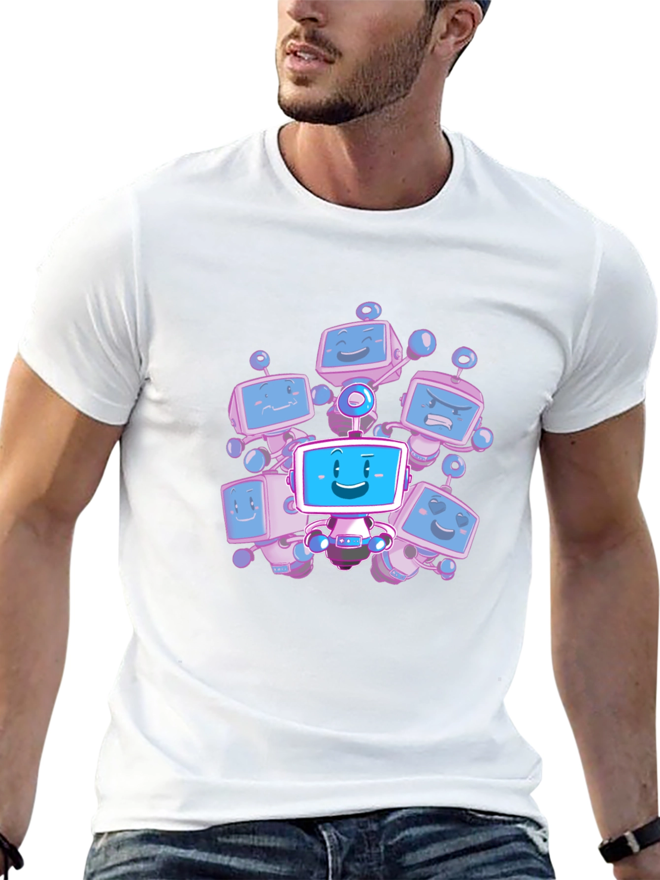Robot Crew Graphic T-Shirt - Black Cotton Tee