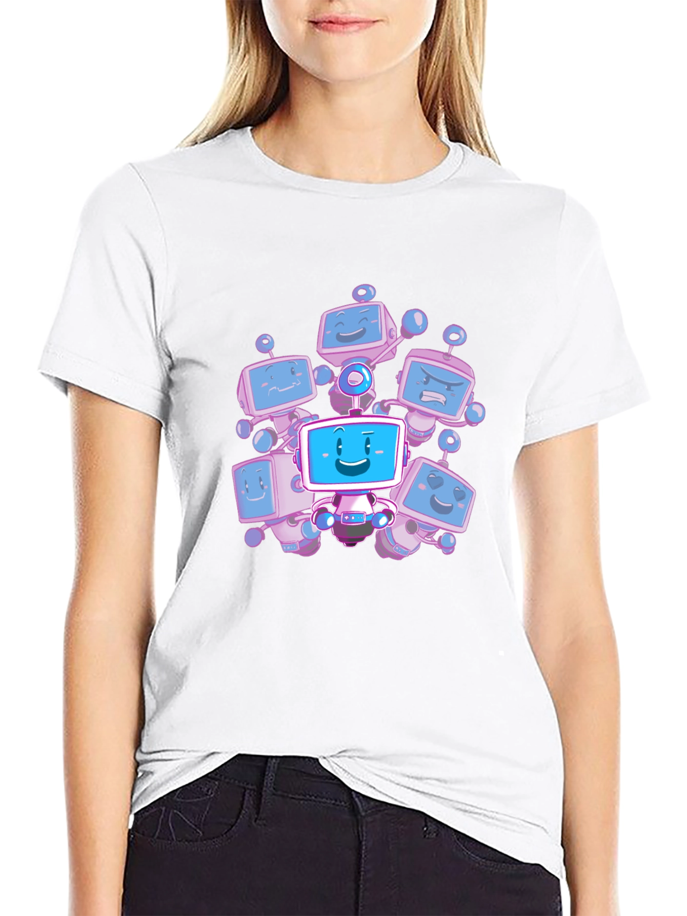 Robot Crew Graphic T-Shirt - Black Cotton Tee