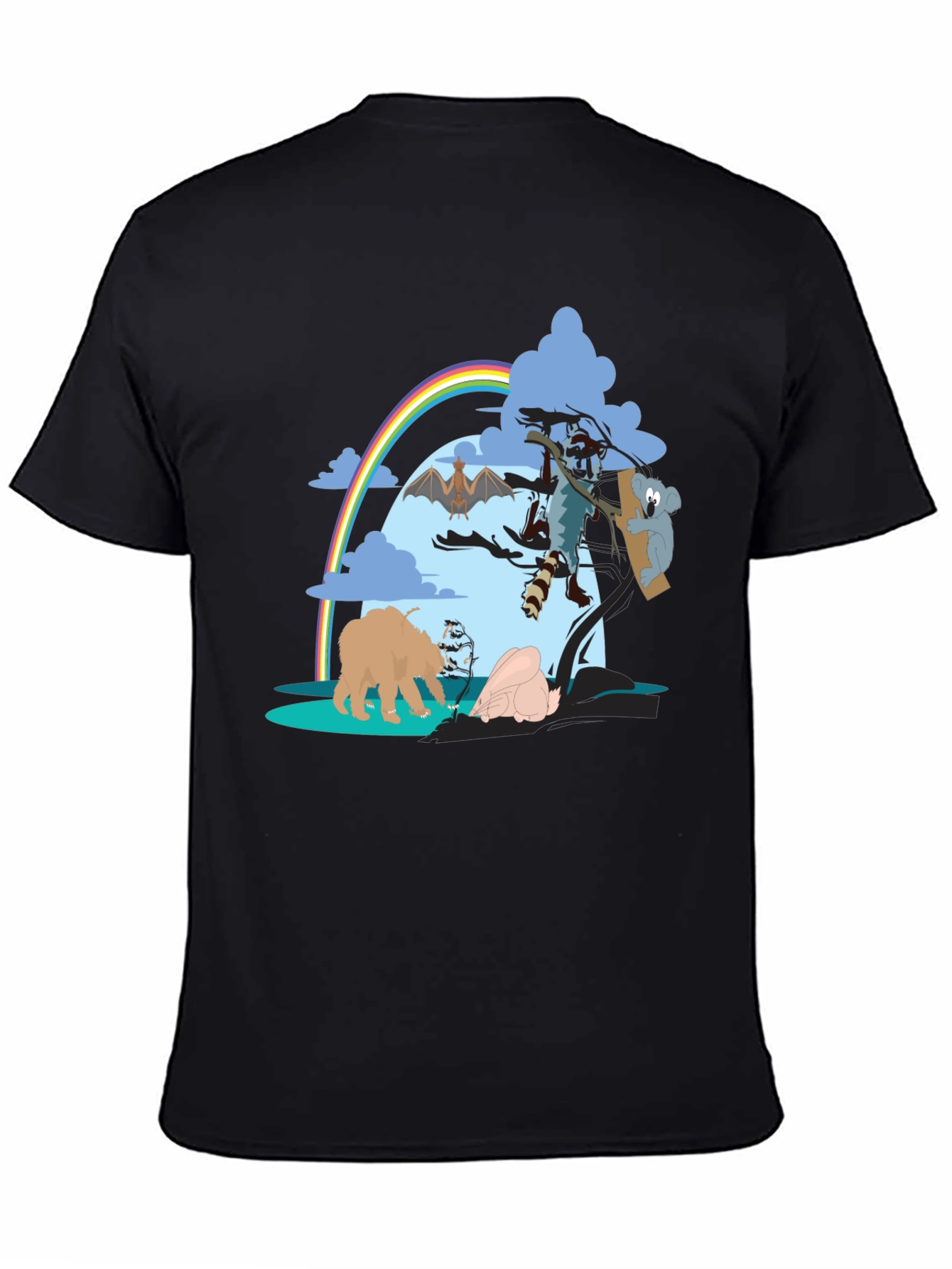 Cartoon Animal Print Black T-Shirt