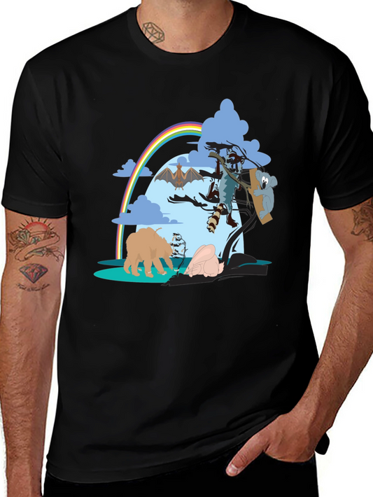 Cartoon Animal Print Black T-Shirt