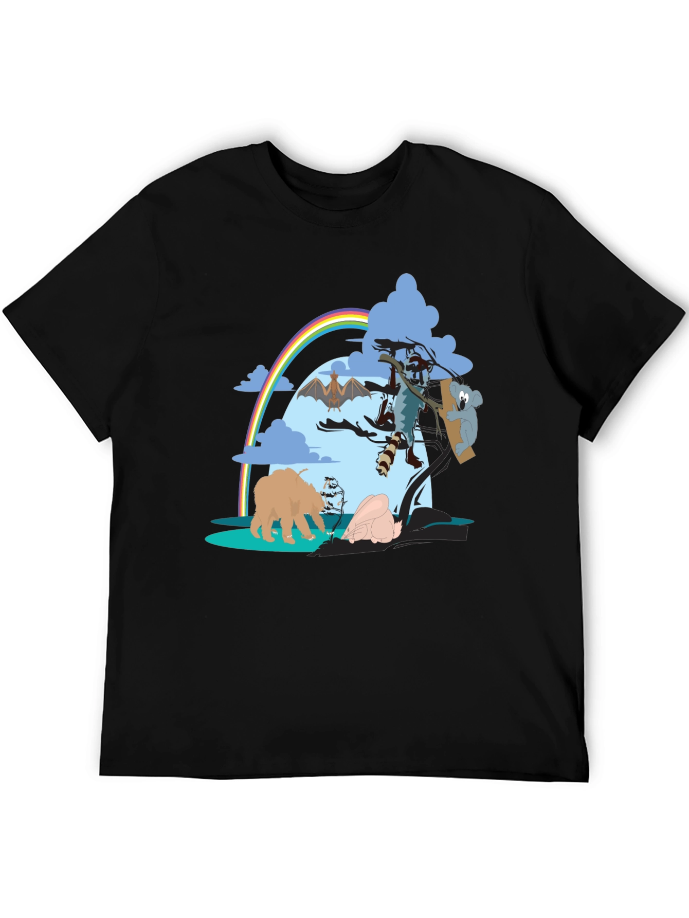Cartoon Animal Print Black T-Shirt