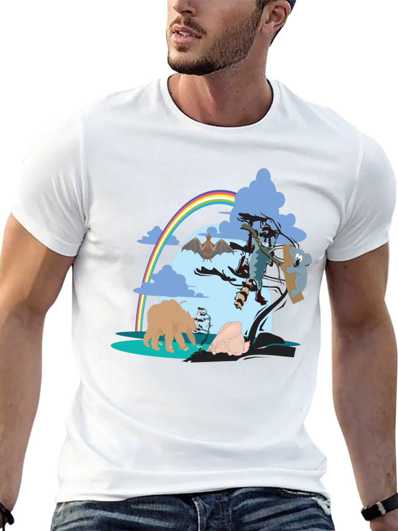 Cartoon Animal Print Black T-Shirt