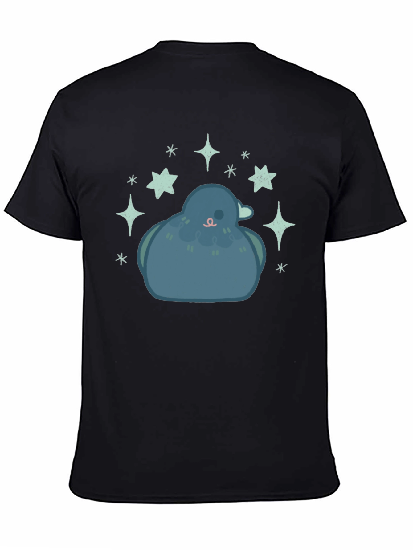 Pigeon Starry Tee - Cute Bird Graphic Black T-Shirt