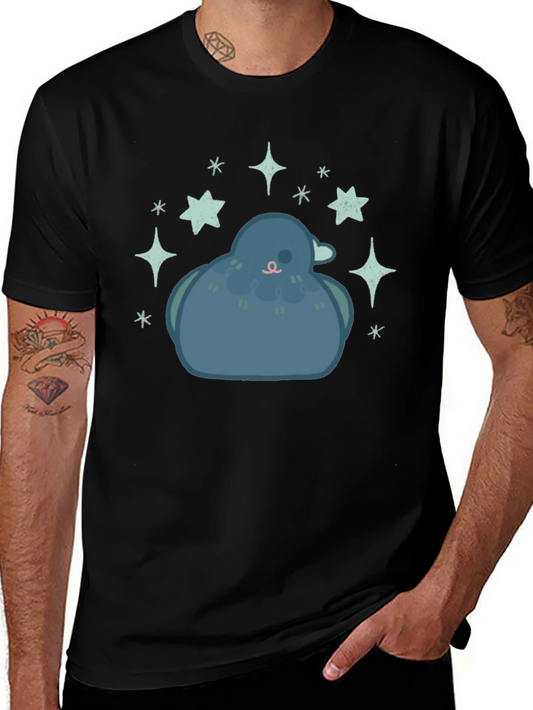 Pigeon Starry Tee - Cute Bird Graphic Black T-Shirt