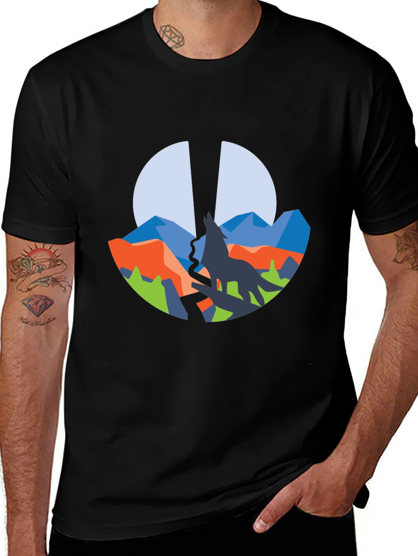 Wolf Mountain Graphic Tee - Black Crew Neck