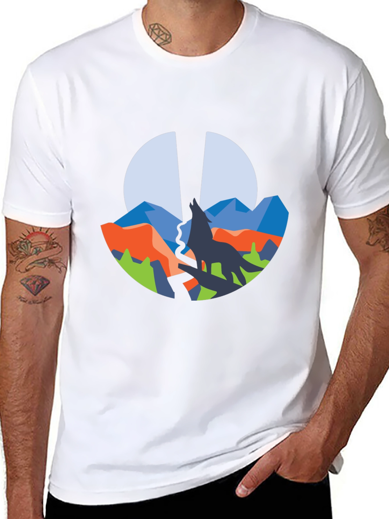 Wolf Mountain Graphic Tee - Black Crew Neck